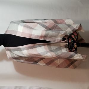 Pink Cream Gray Plaid Poncho Wrap